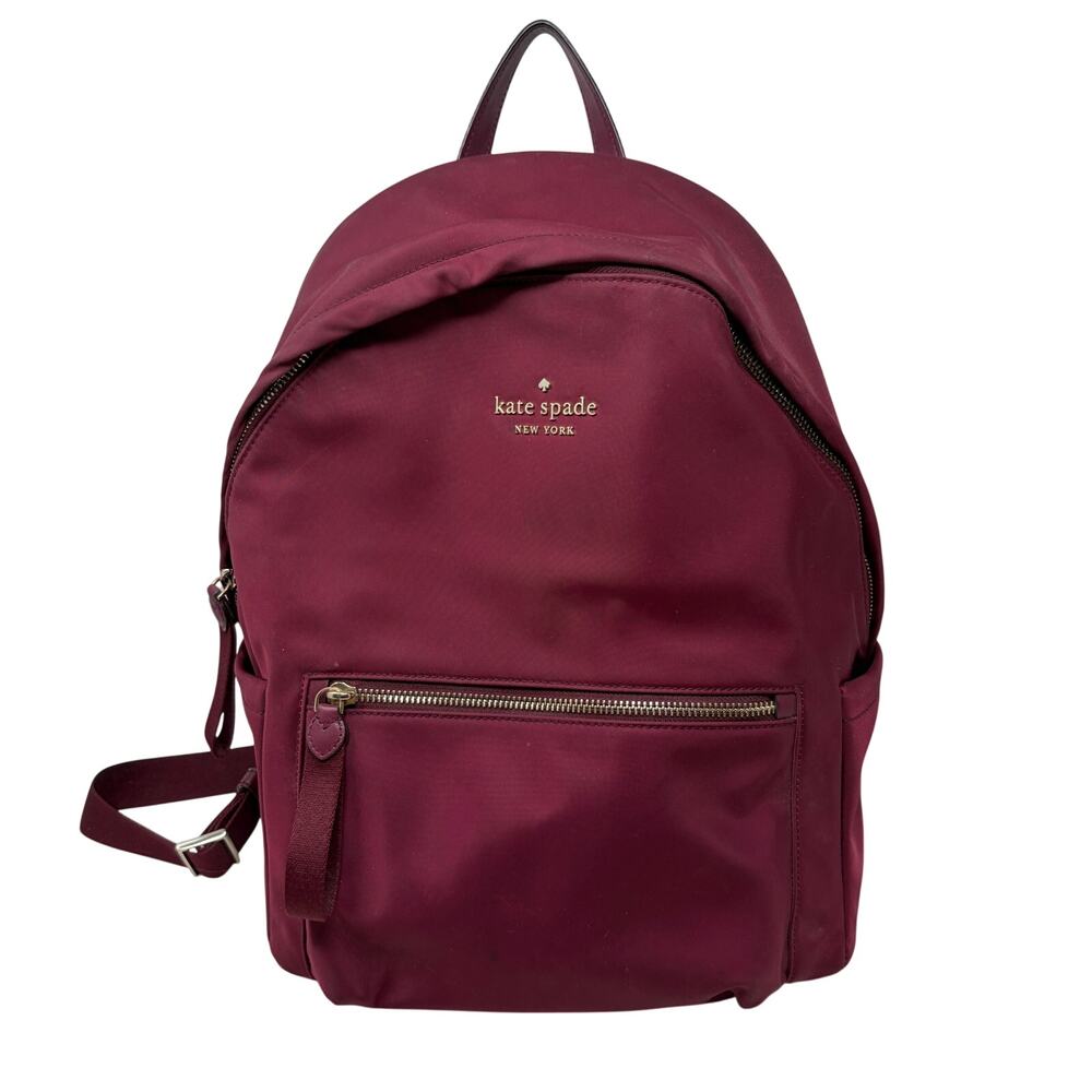 Kate Spade Chelsea Medium Backpack Burgundy Nylon + Small Accessory Pouch